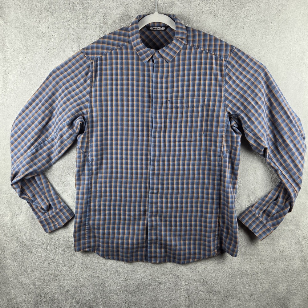 Arc'teryx Bernal LS Shirt Blue Plaid Cotton Blend Snap Front Flannel Mens L